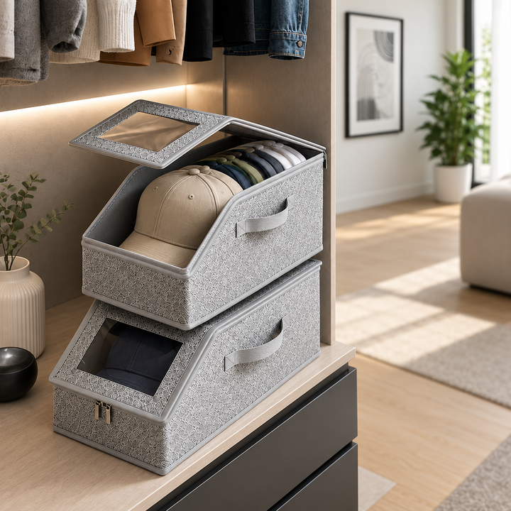 Stackable Cap Storage Box — stacked storage example