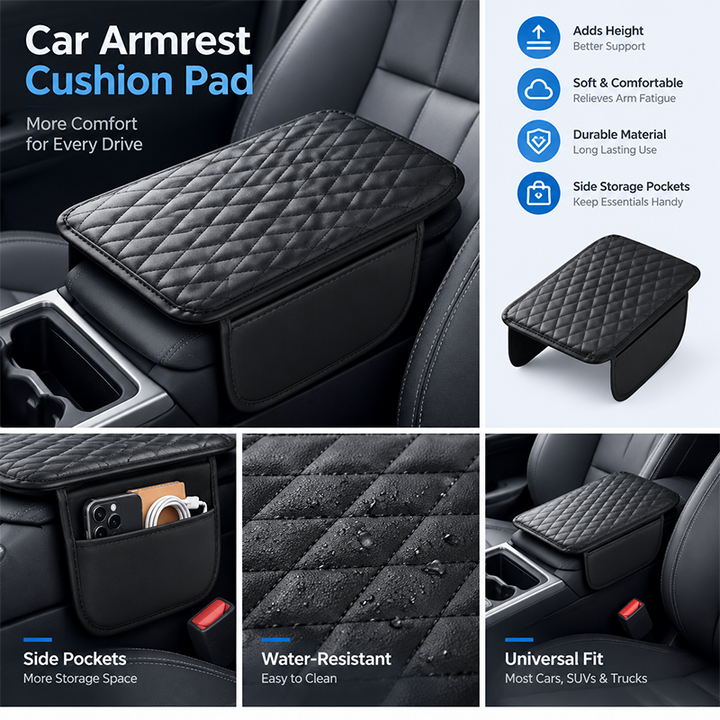 Car Armrest Storage Cushion — additional details and use