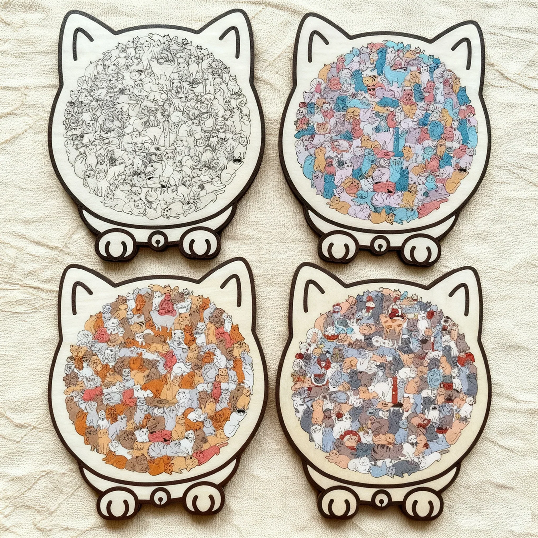 Cat-Shaped Wooden Jigsaw Puzzle — product photo