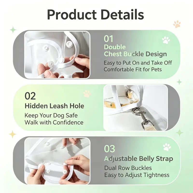Clear Hooded Dog Raincoat — additional details and use