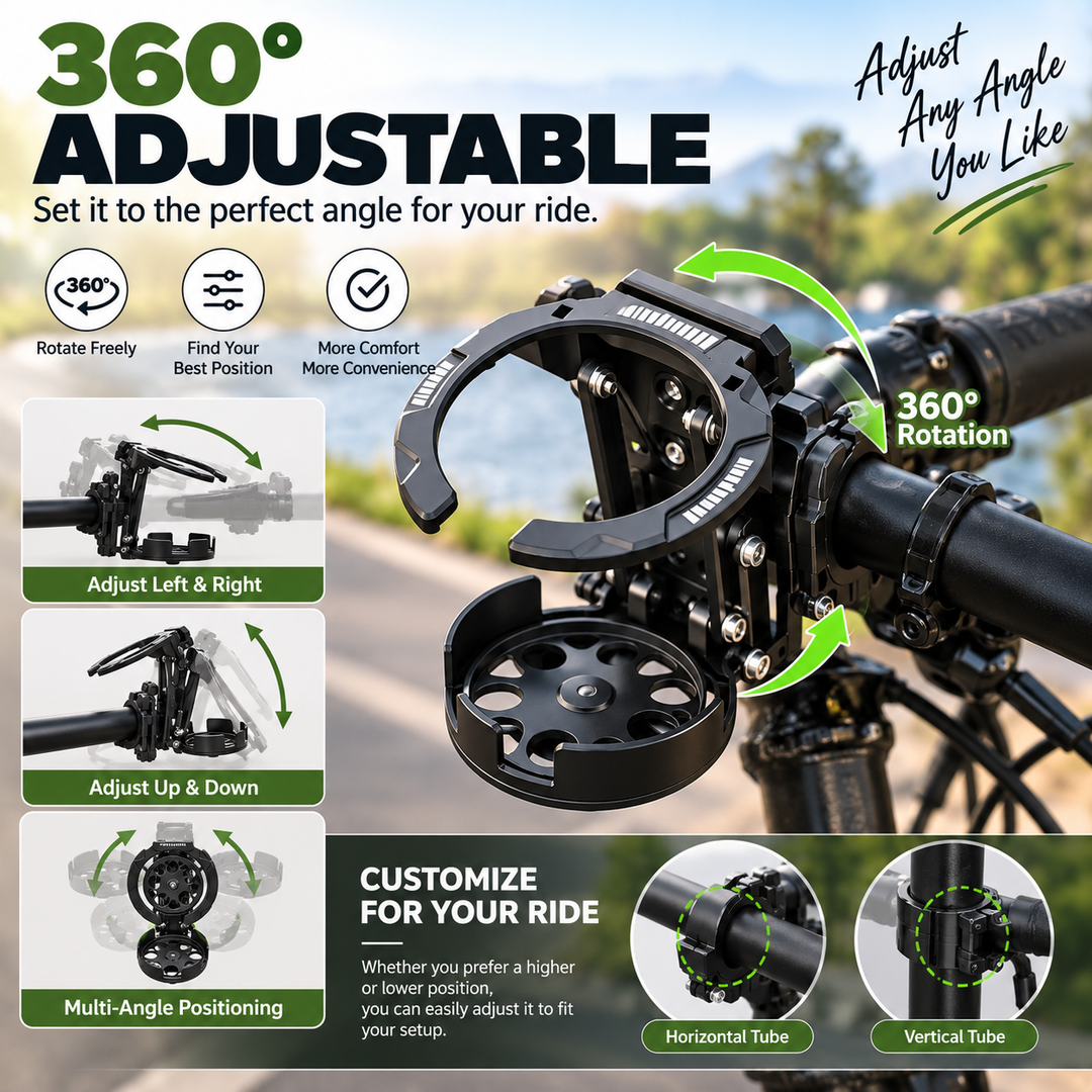 Folding Bike Cup Holder — additional details and use