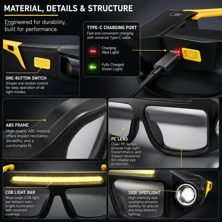 LED Work Light Glasses — additional details and use