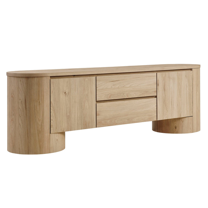 Duval 71 Inch Oval TV Cabinet — Light Oak — front view