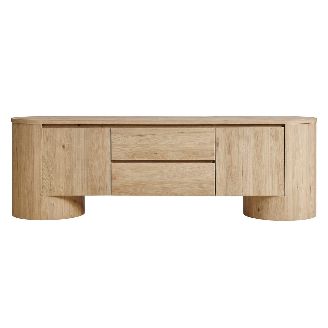 Duval 71 Inch Oval TV Cabinet — Light Oak — detail view