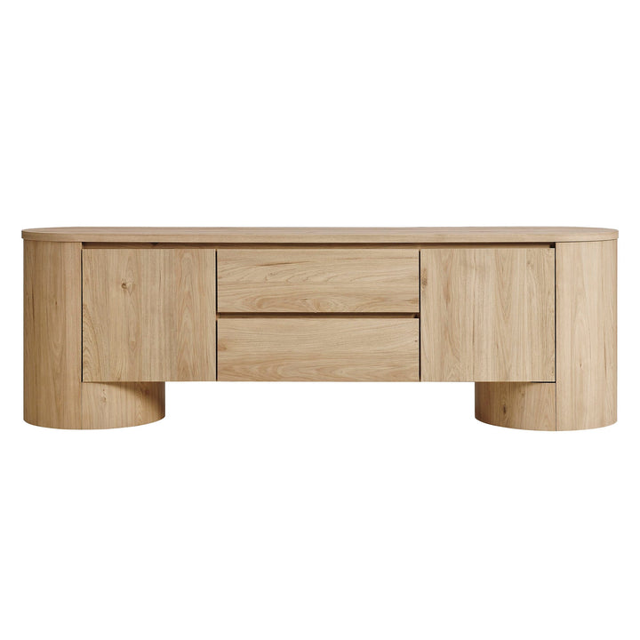 Duval 71 Inch Oval TV Cabinet — Light Oak — detail view
