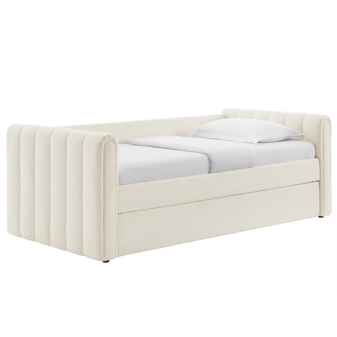 Veyla Channel Tufted Boucle Twin Daybed With Trundle — Cloud — front view