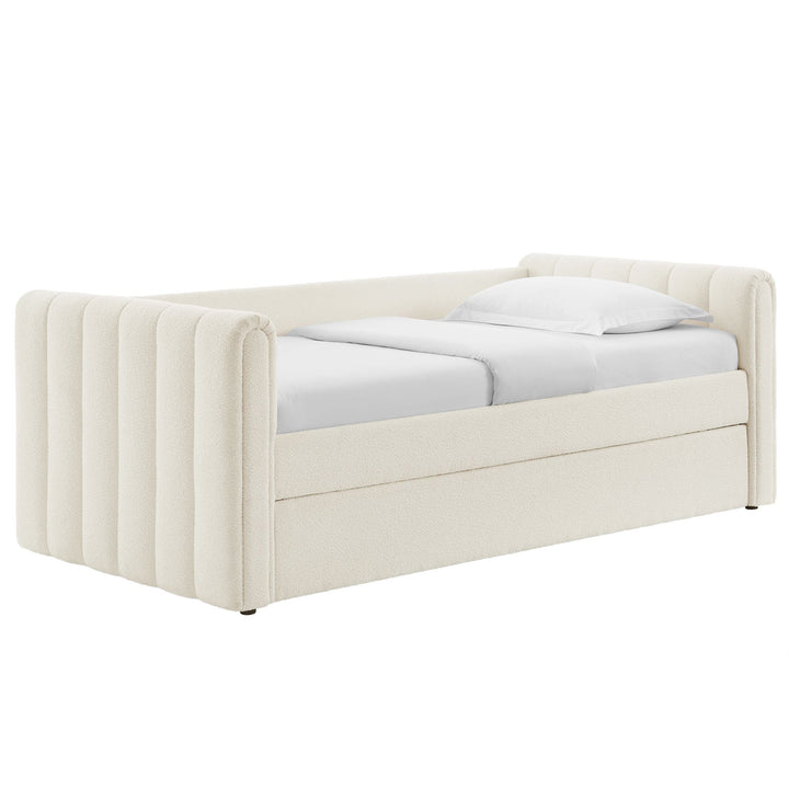 Veyla Channel Tufted Boucle Twin Daybed With Trundle — Cloud — front view
