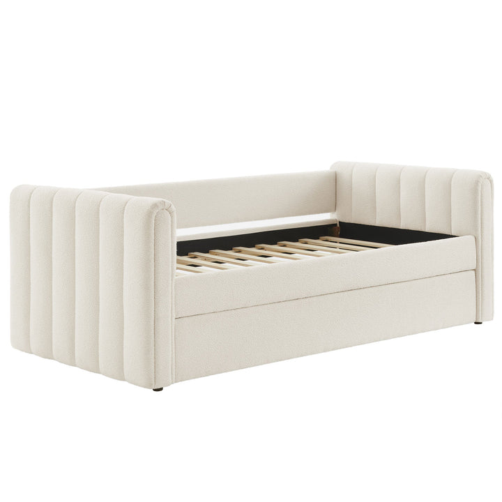 Veyla Channel Tufted Boucle Twin Daybed With Trundle — Cloud — alternate view