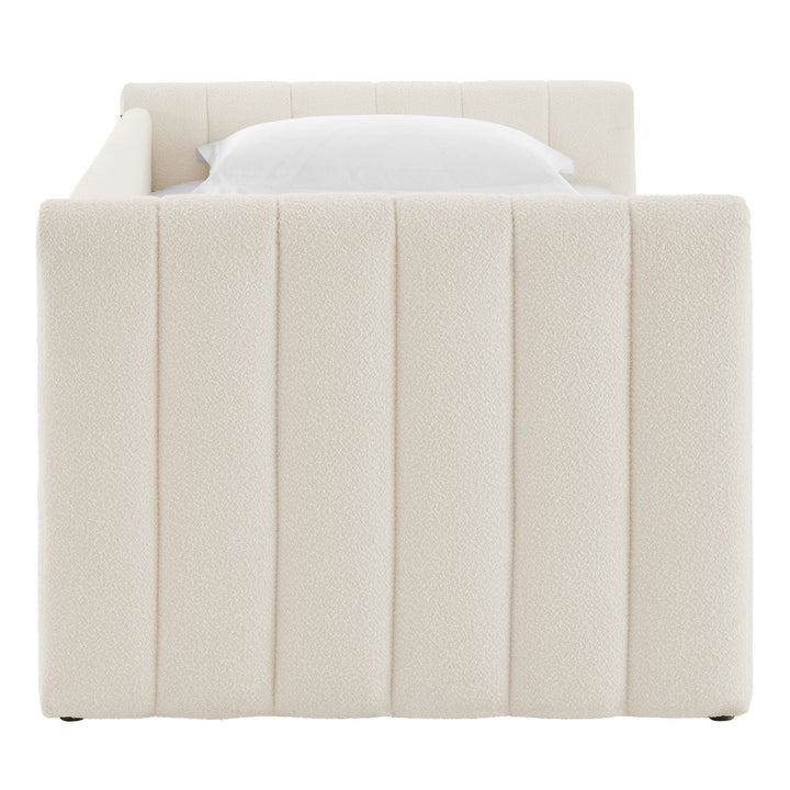 Veyla Channel Tufted Boucle Twin Daybed With Trundle — Cloud — detail view
