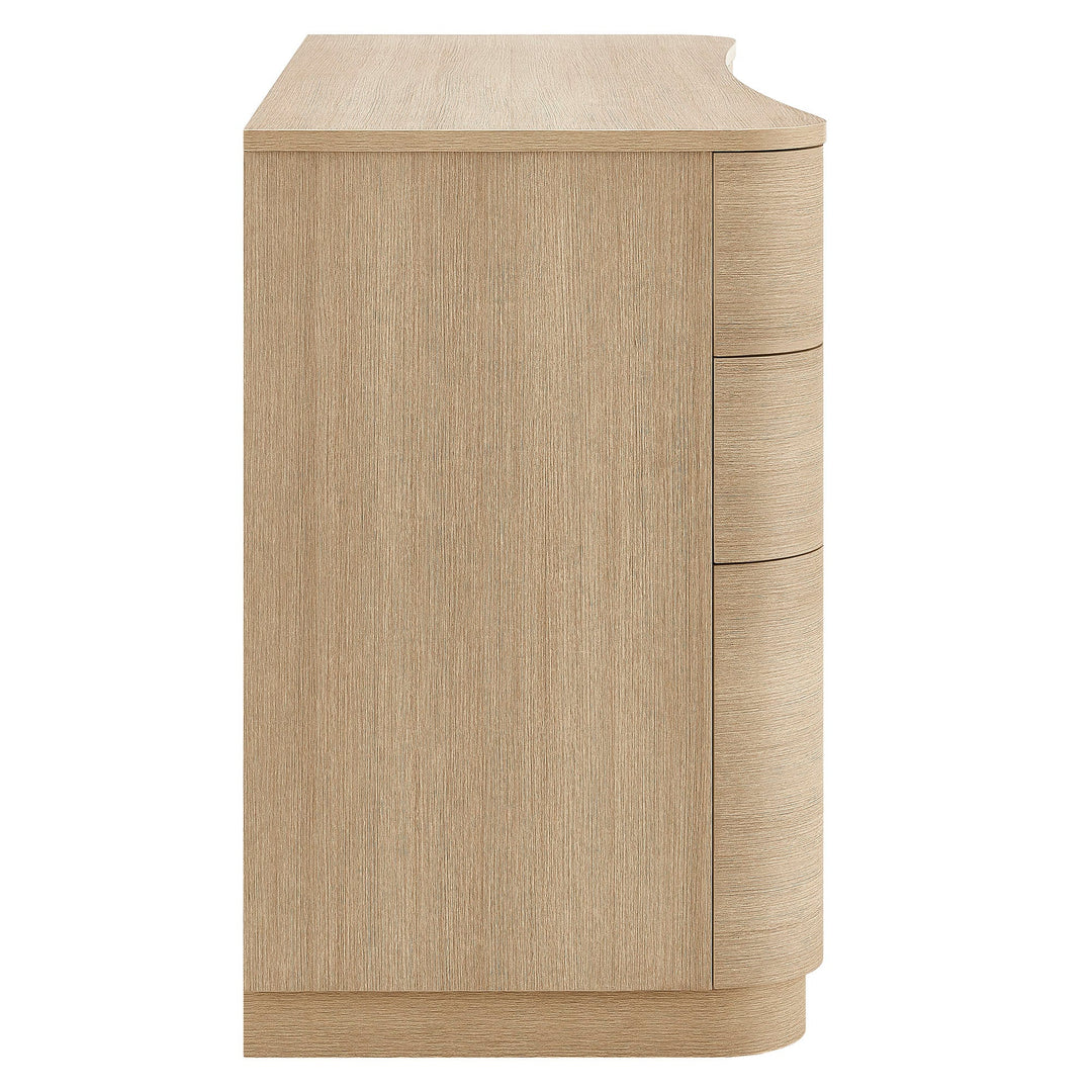 Mirae 55" 6-Drawer Curved Office Desk — Brushed Light Oak — alternate view