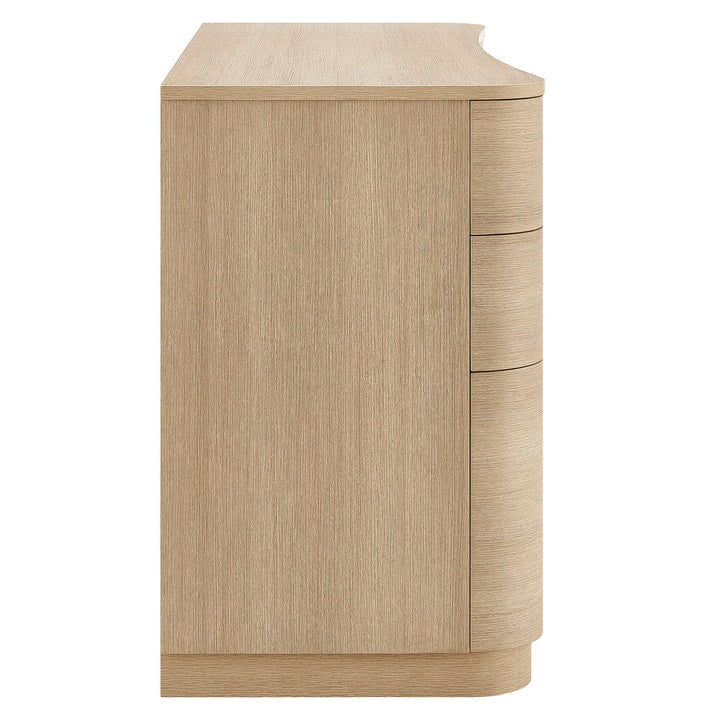 Mirae 55" 6-Drawer Curved Office Desk — Brushed Light Oak — alternate view