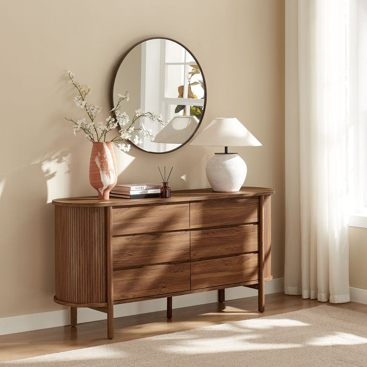 Cadence 6-Drawer Curved Dresser — Walnut — room setting