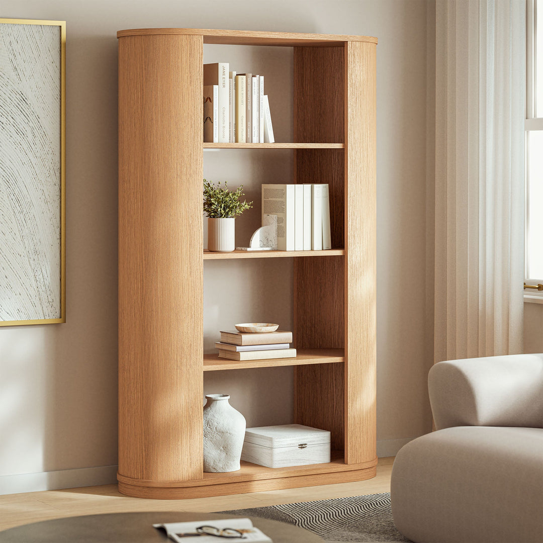 Aspect 74 Inch Curved 4 Tier Bookshelf — Natural — room setting