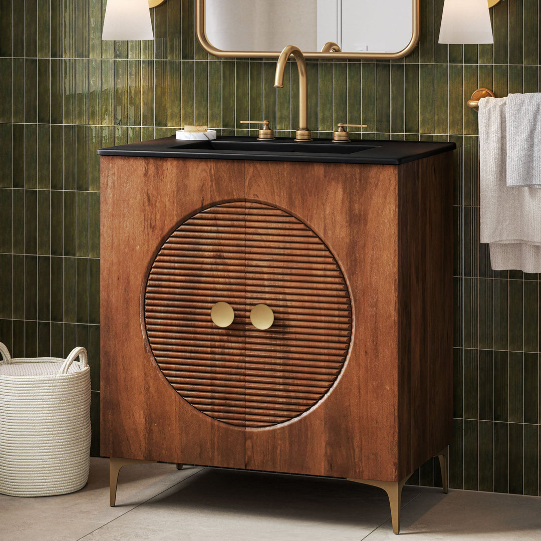 Vernon 30" Fluted Wood Vanity Cabinet With Sink — Walnut Black — room setting