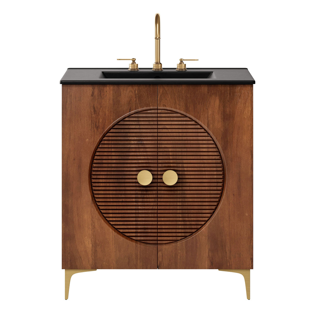 Vernon 30" Fluted Wood Vanity Cabinet With Sink — Walnut Black — front view