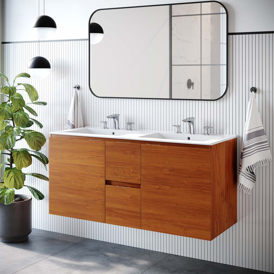Scenic 48" Double Wall-Mount Bathroom Vanity — 48" Double / Cherry White — room setting