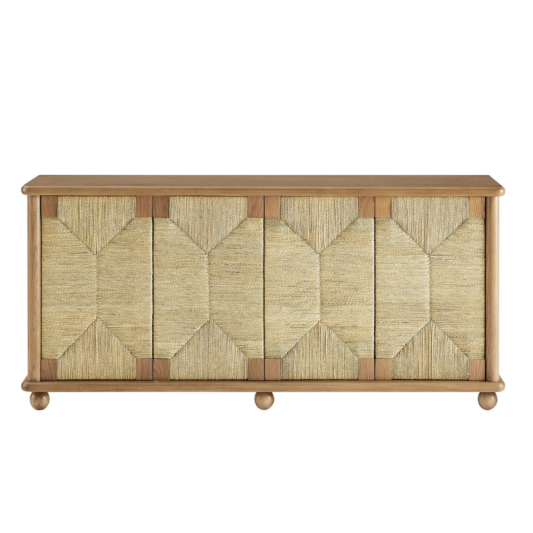 Marola 71 Inch Oak Wood Seagrass Sideboard — Oak — detail view