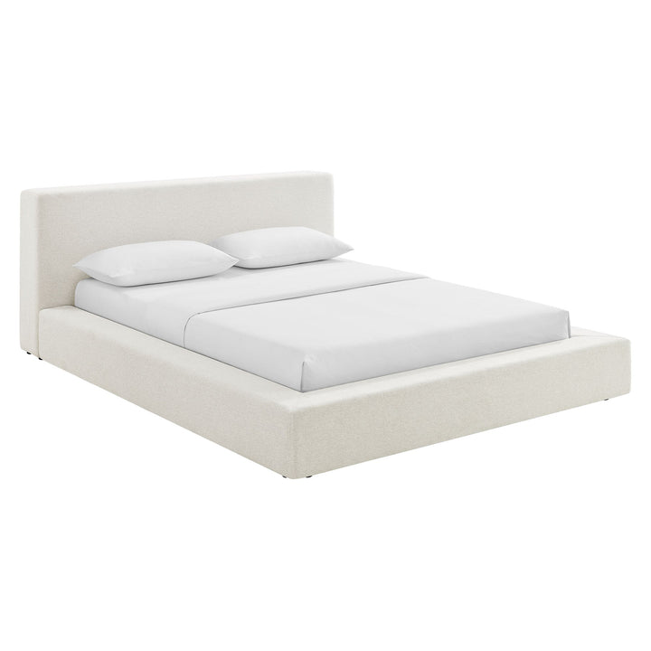 Luma Chenille Upholstered Platform Bed Frame — Queen / Ivory Fabric — front view