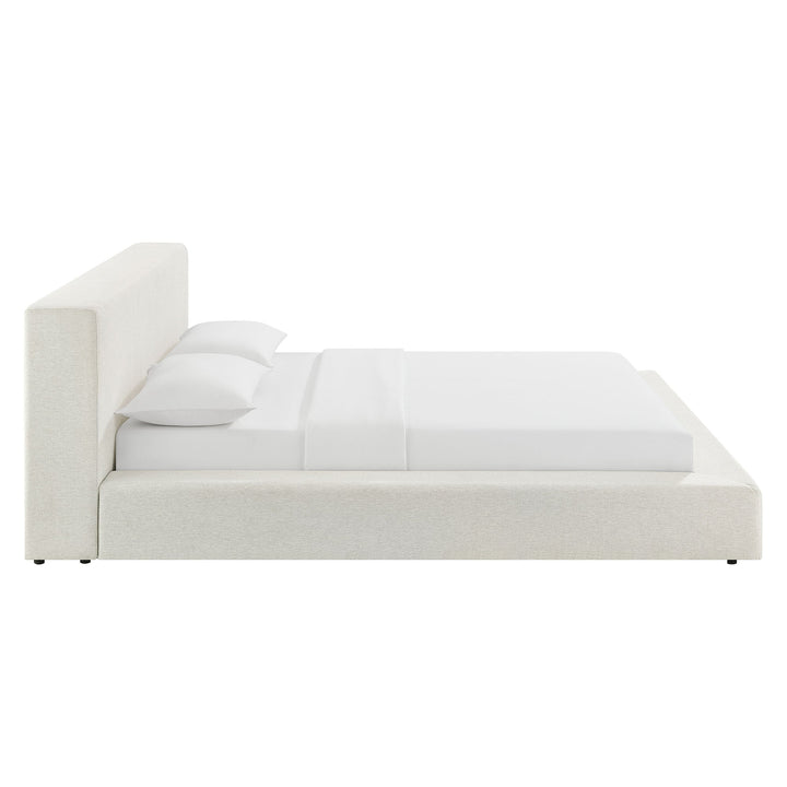 Luma Chenille Upholstered Platform Bed Frame — Queen / Ivory Fabric — alternate view