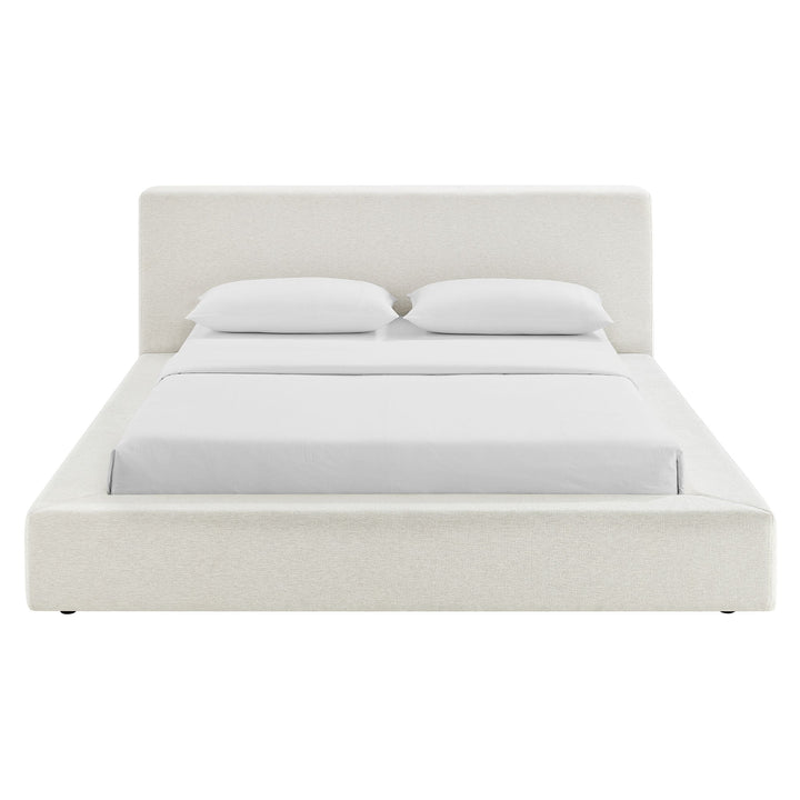 Luma Chenille Upholstered Platform Bed Frame — Queen / Ivory Fabric — detail view