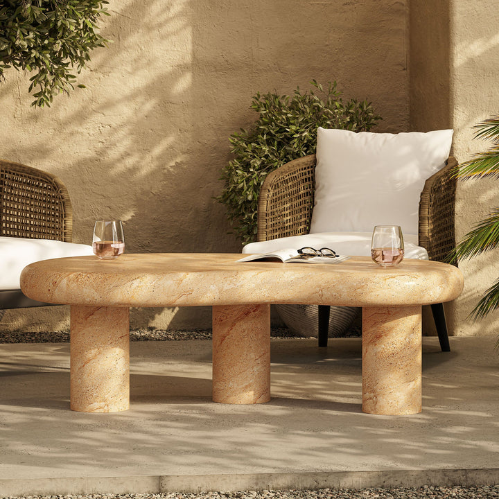 Elowen Indoor - Outdoor Coffee Table — Travertine — room setting