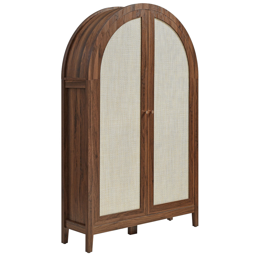 Calista 63 Inch Arched Storage Cabinet With Folding Desk — Walnut — front view