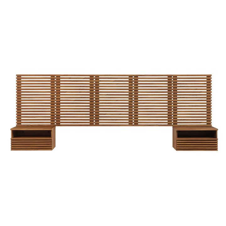 Render Wall Mount Headboard and Modern Nightstands — Queen / Walnut — alternate view