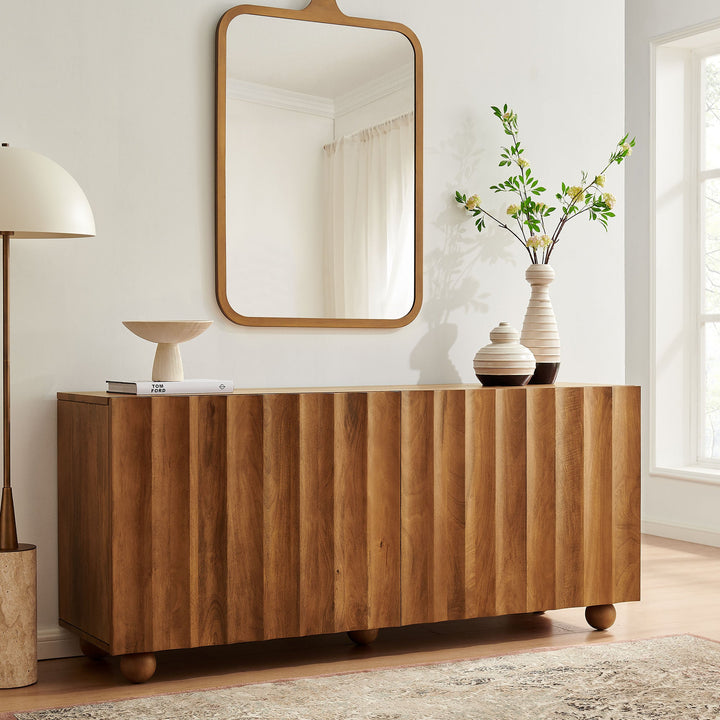 Sorren 72 Inch Scalloped Wood 4-Door Sideboard — Walnut — room setting