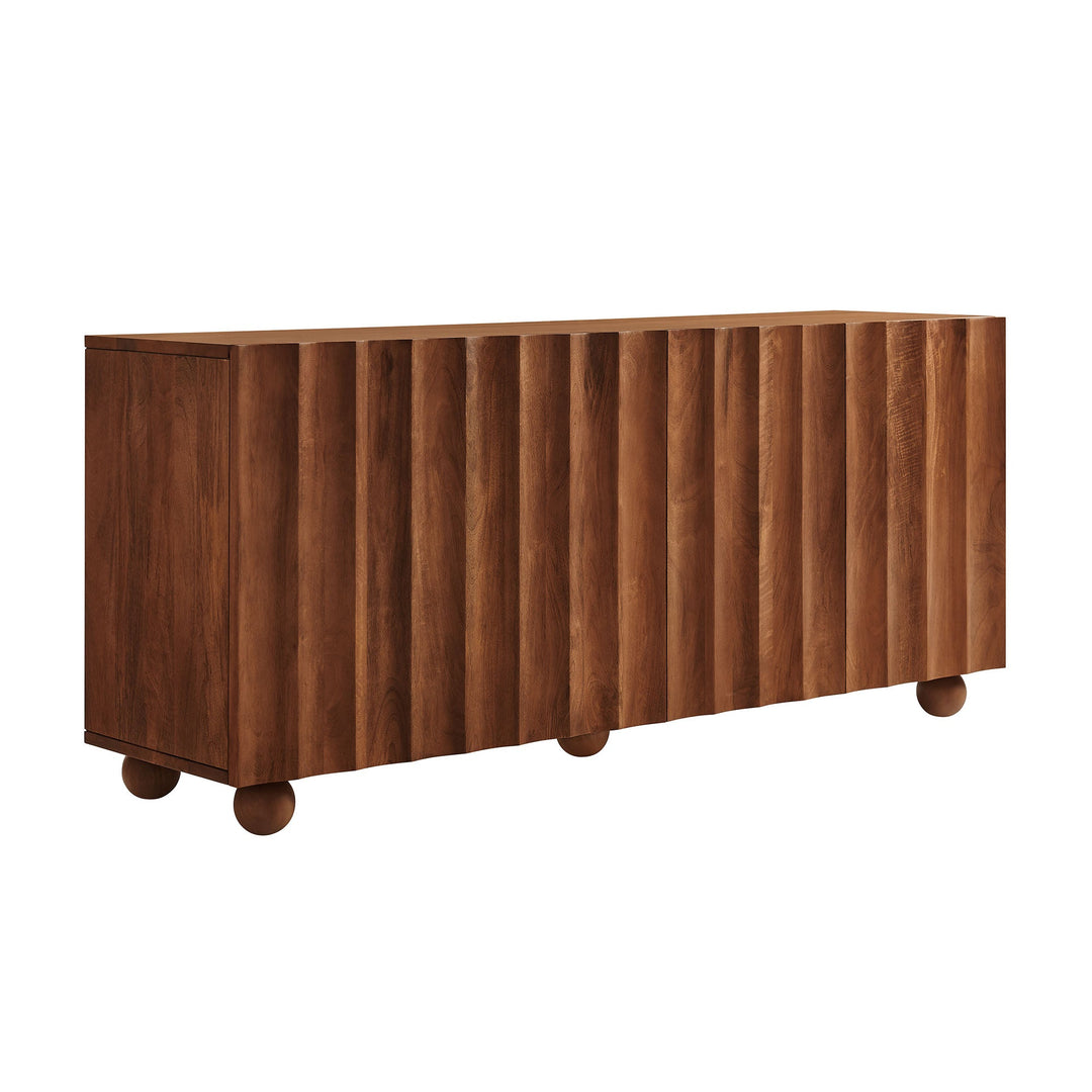Sorren 72 Inch Scalloped Wood 4-Door Sideboard — Walnut — front view