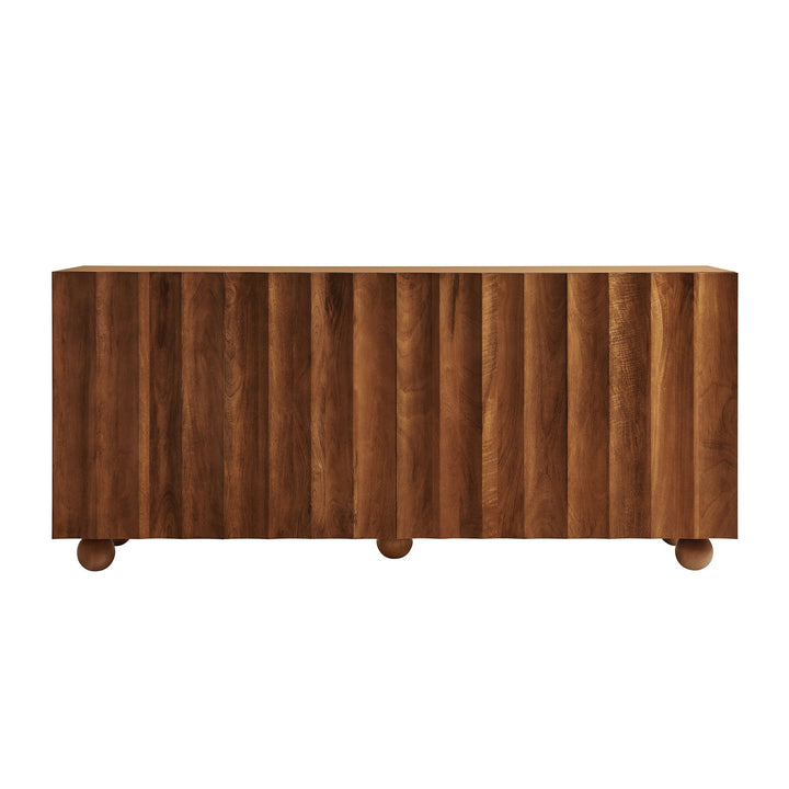 Sorren 72 Inch Scalloped Wood 4-Door Sideboard — Walnut — detail view