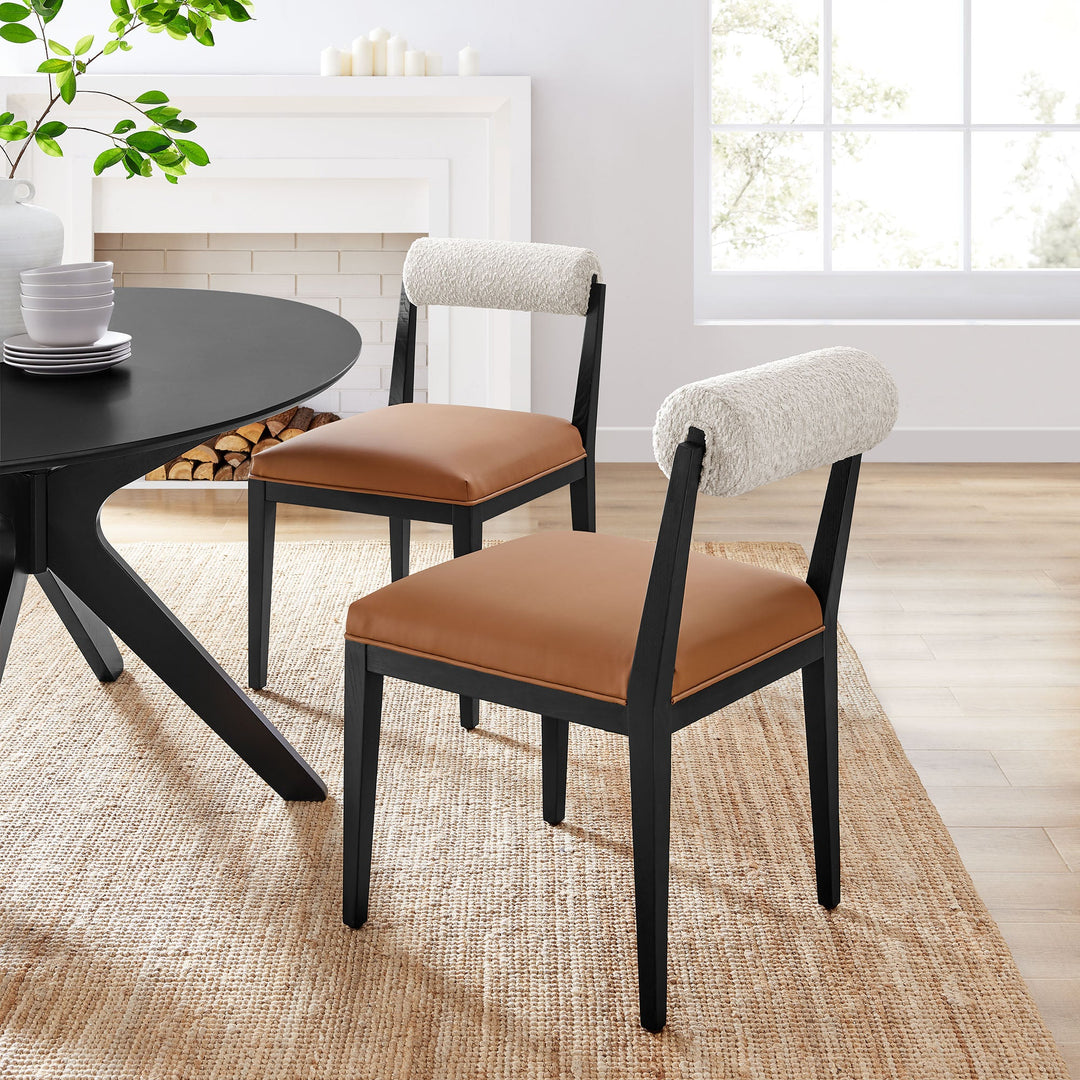 Kai Boucle and Vegan Leather Dining Chair Set of 2 — Pearl Tan Black — room setting