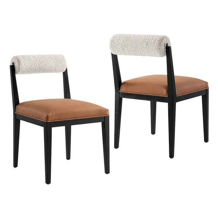 Kai Boucle and Vegan Leather Dining Chair Set of 2 — Pearl Tan Black — front view