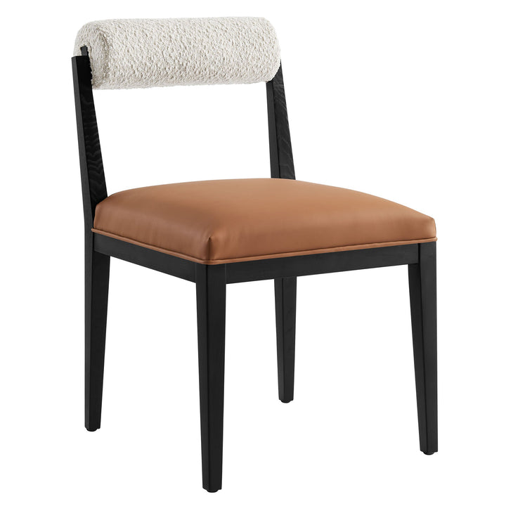 Kai Boucle and Vegan Leather Dining Chair Set of 2 — Pearl Tan Black — alternate view