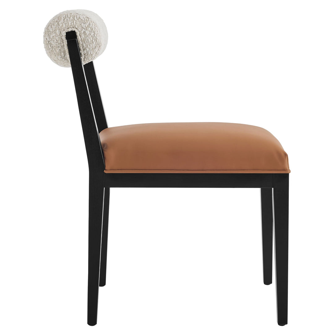 Kai Boucle and Vegan Leather Dining Chair Set of 2 — Pearl Tan Black — detail view