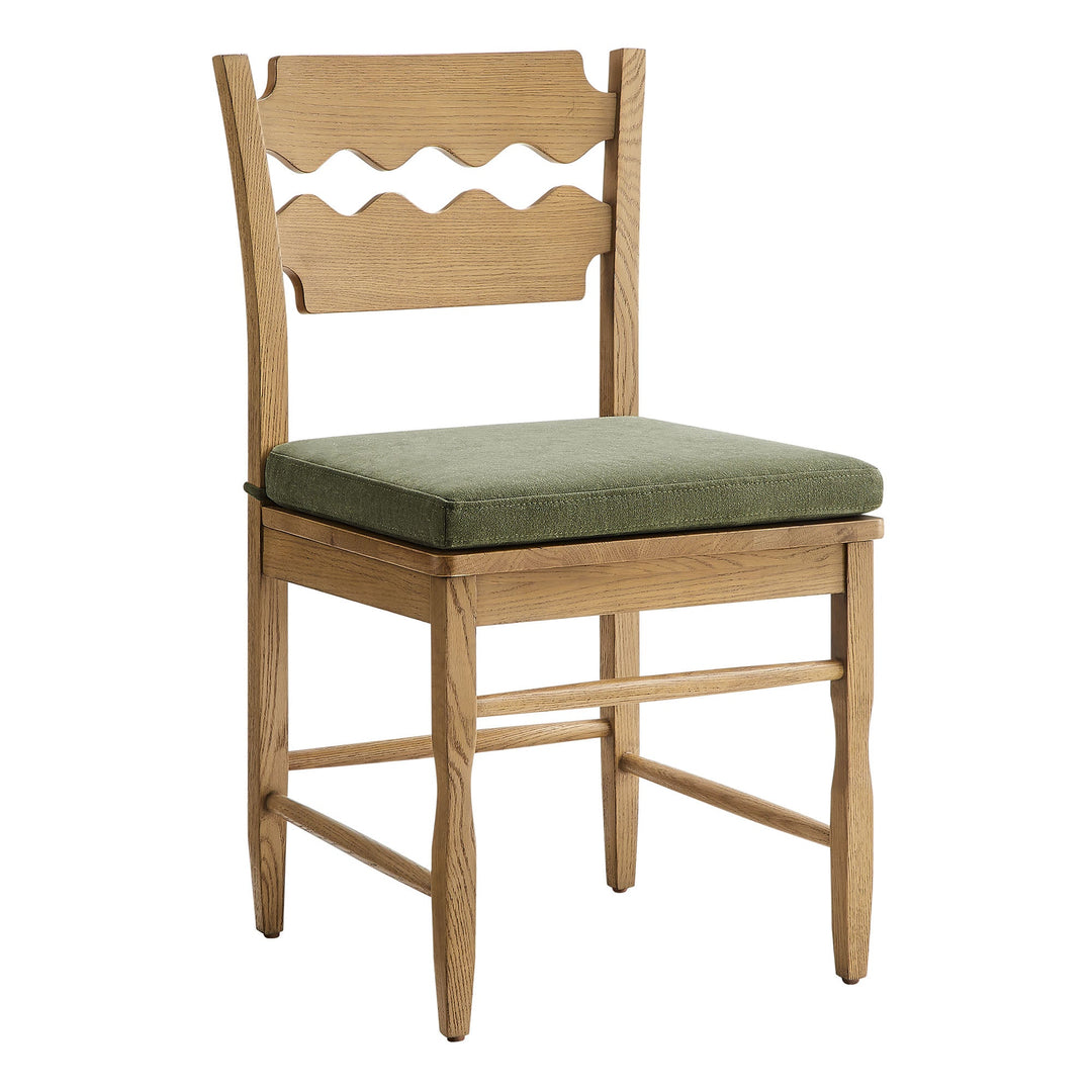 Jax Oak Wood Dining Chair With Wavy Razor Back and Cushion Set of 2 — Weathered Oak Sage — alternate view
