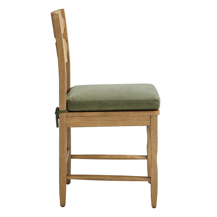 Jax Oak Wood Dining Chair With Wavy Razor Back and Cushion Set of 2 — Weathered Oak Sage — detail view