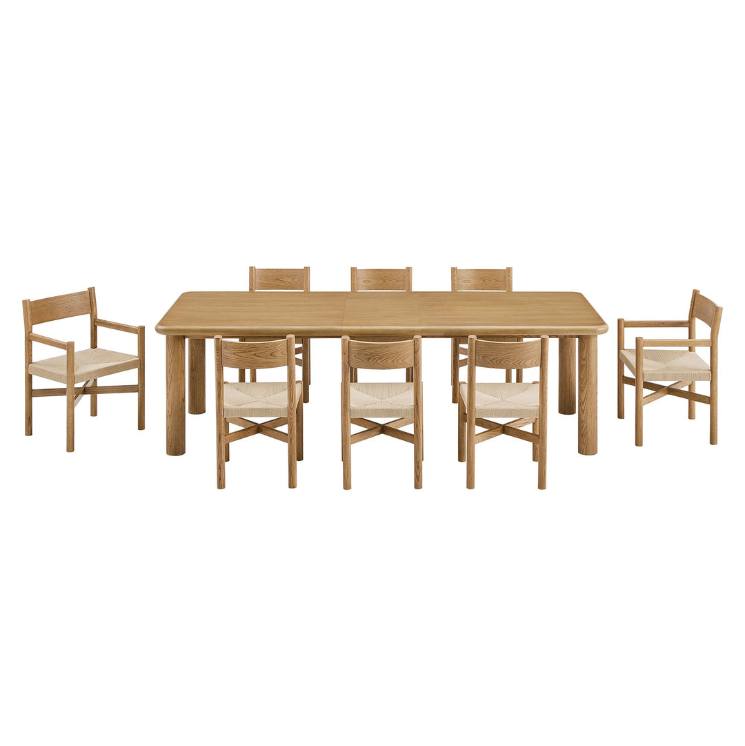 Alvia 9-Piece Oak Wood Extendable Dining Table and Chairs Set — Weathered Oak — alternate view