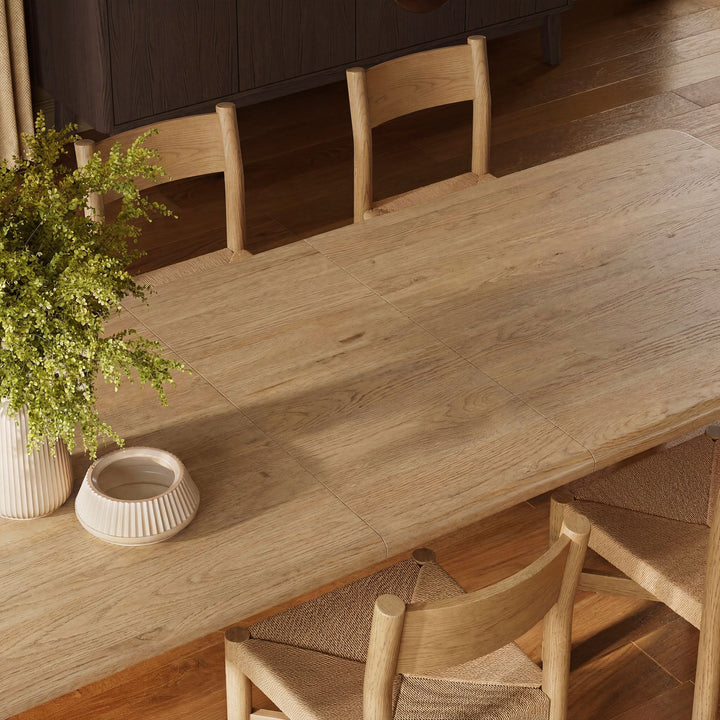 Alvia 9-Piece Oak Wood Extendable Dining Table and Chairs Set — Weathered Oak — detail view