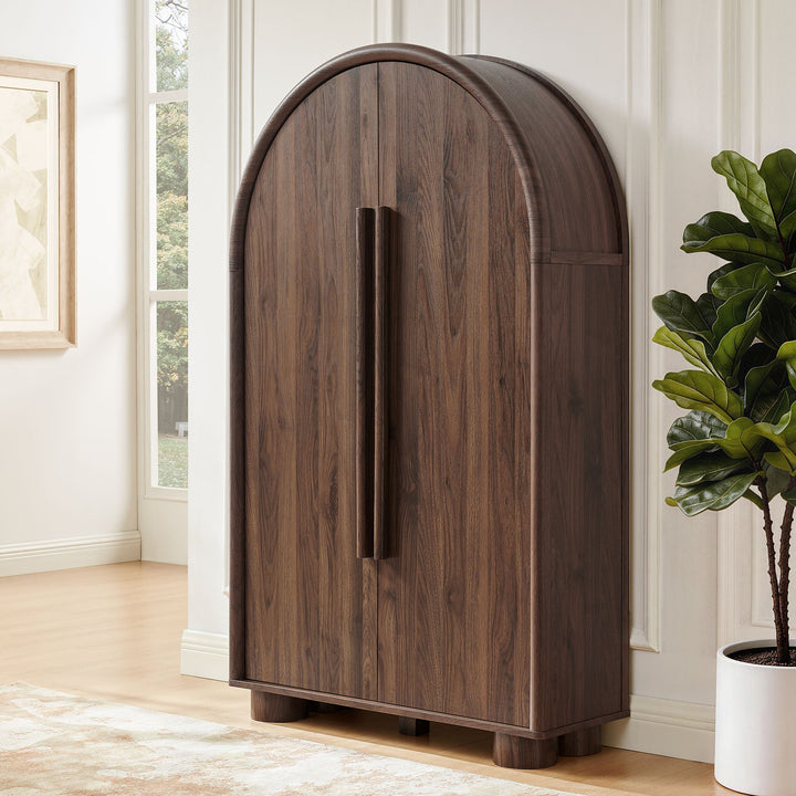 Bellamy Arched Fold-Out Desk Cabinet — Walnut — room setting