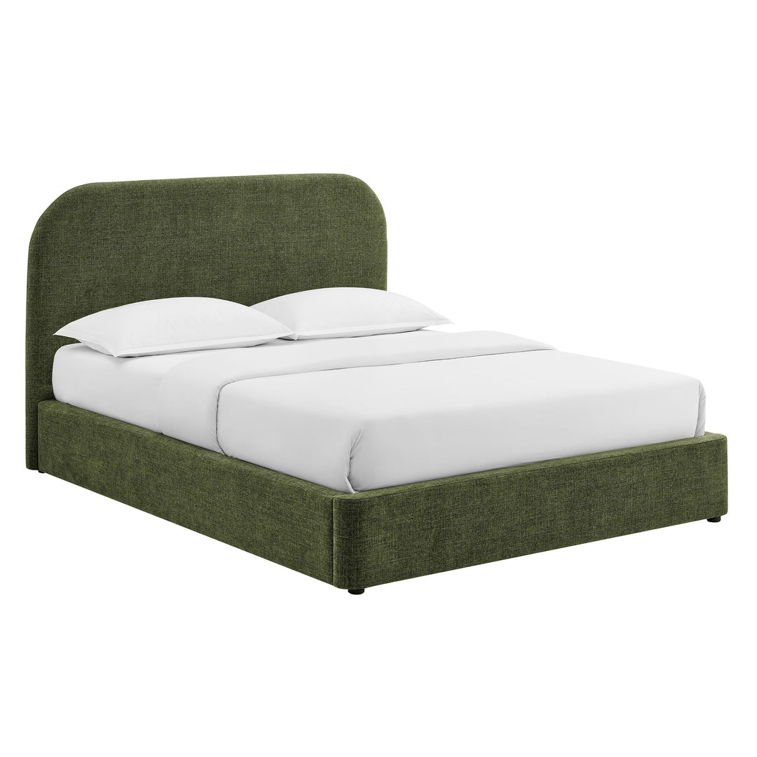 Keynote Fabric Upholstered Storage Platform Bed Frame — Queen / Foliage — front view