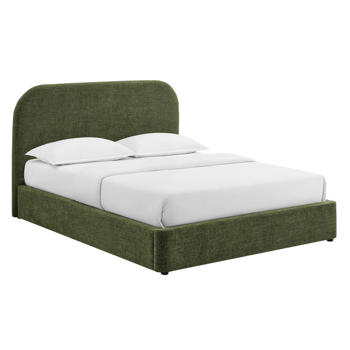 Keynote Fabric Upholstered Storage Platform Bed Frame — Queen / Foliage — front view
