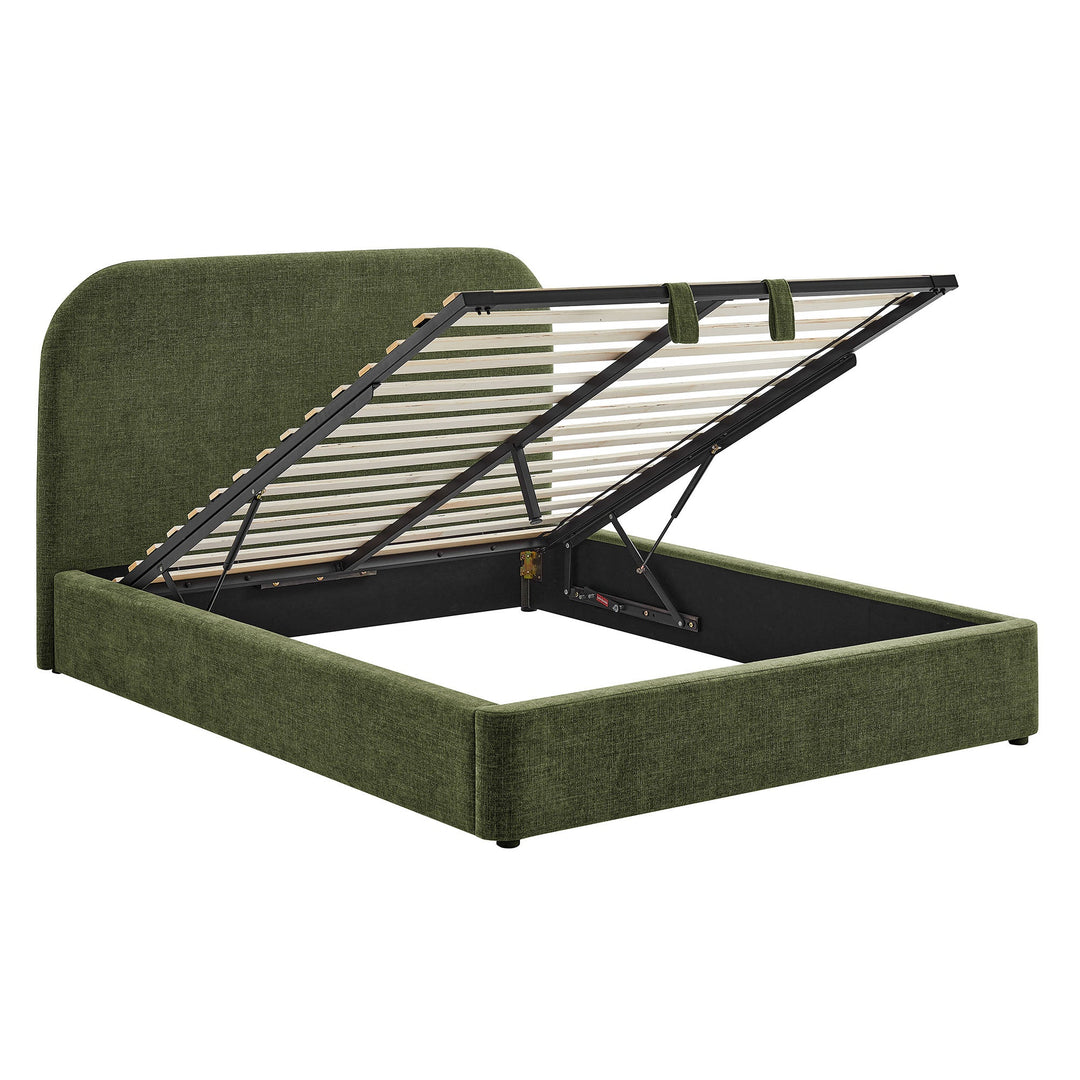 Keynote Fabric Upholstered Storage Platform Bed Frame — Queen / Foliage — alternate view