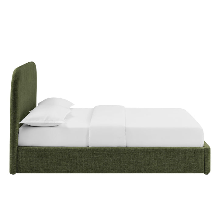 Keynote Fabric Upholstered Storage Platform Bed Frame — Queen / Foliage — detail view