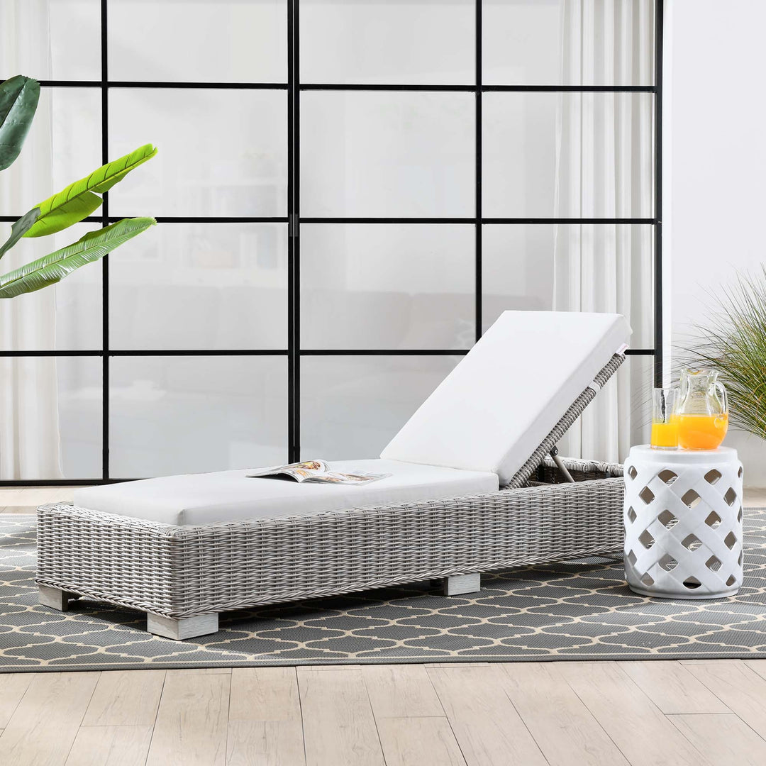 Conway Outdoor Wicker Rattan Chaise Lounge — Light Gray White — room setting