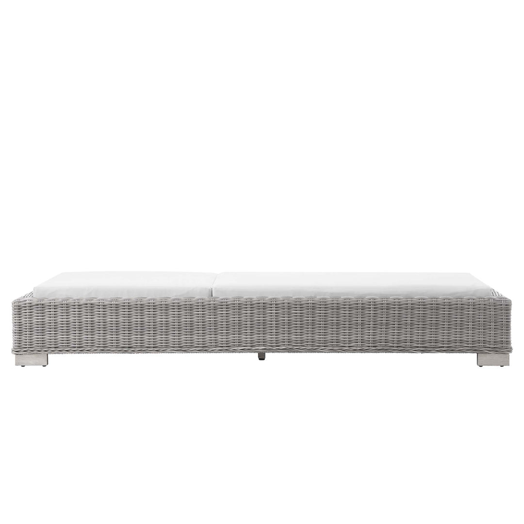 Conway Outdoor Wicker Rattan Chaise Lounge — Light Gray White — detail view