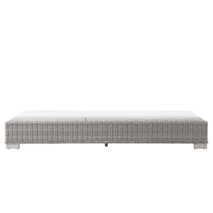 Conway Outdoor Wicker Rattan Chaise Lounge — Light Gray White — detail view