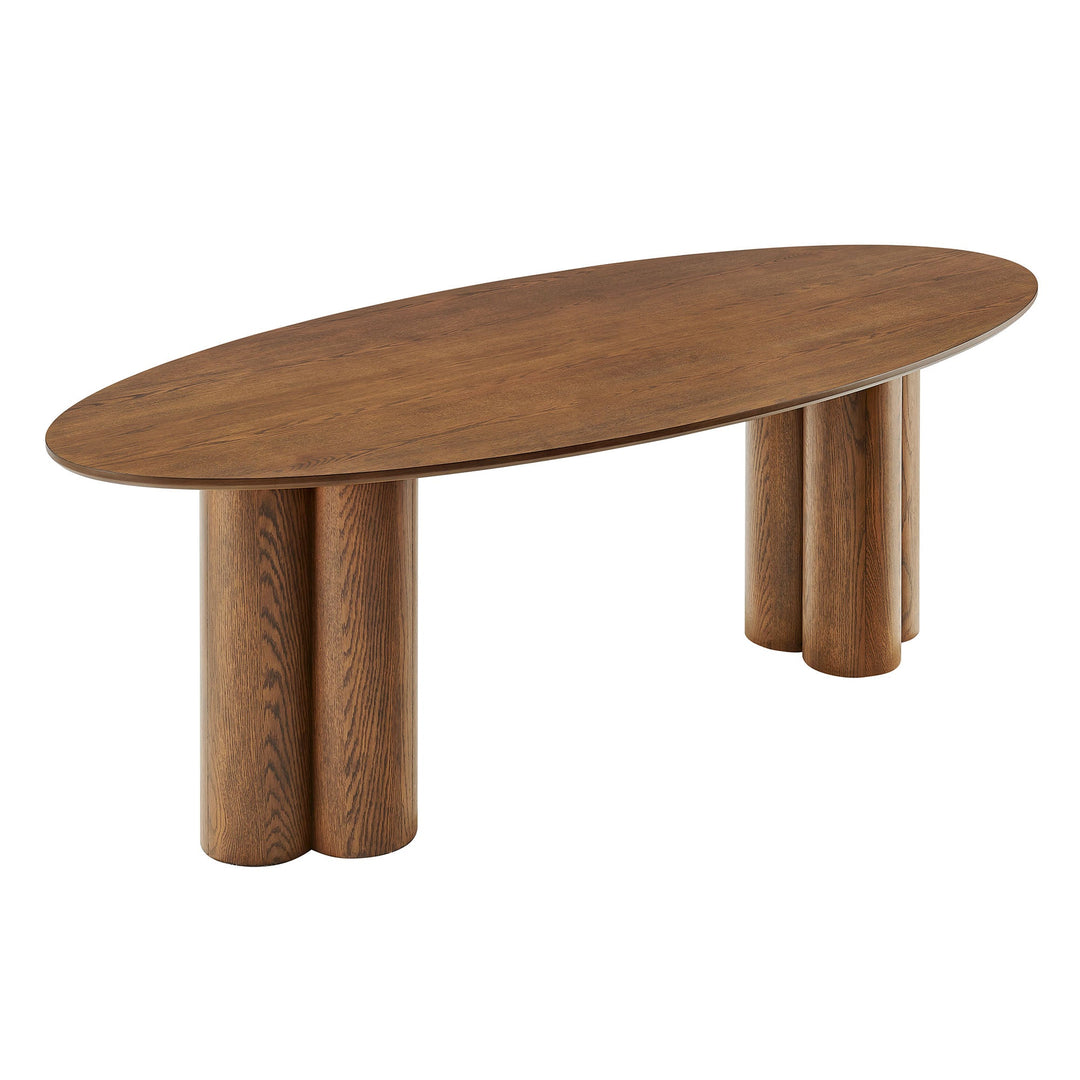 Renwick 79 Inch Oak Veneer Oval Pedestal Dining Table — Walnut — front view