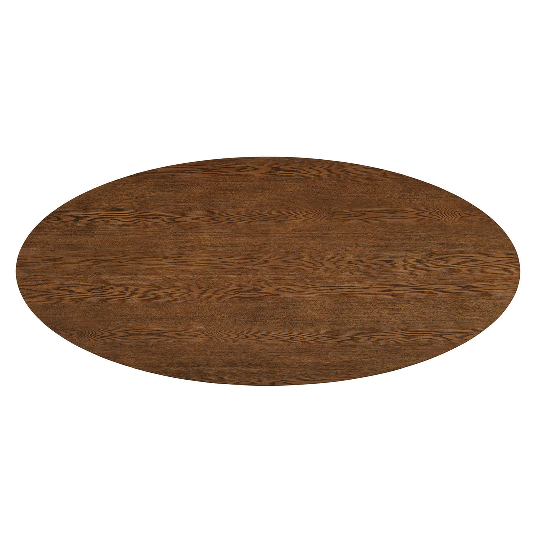 Renwick 79 Inch Oak Veneer Oval Pedestal Dining Table — Walnut — detail view