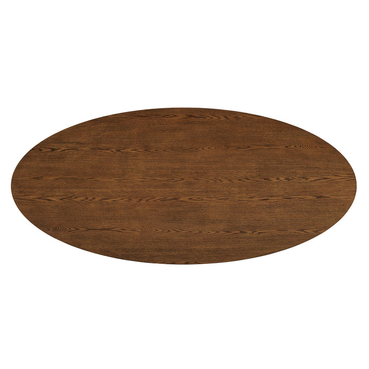 Renwick 79 Inch Oak Veneer Oval Pedestal Dining Table — Walnut — detail view