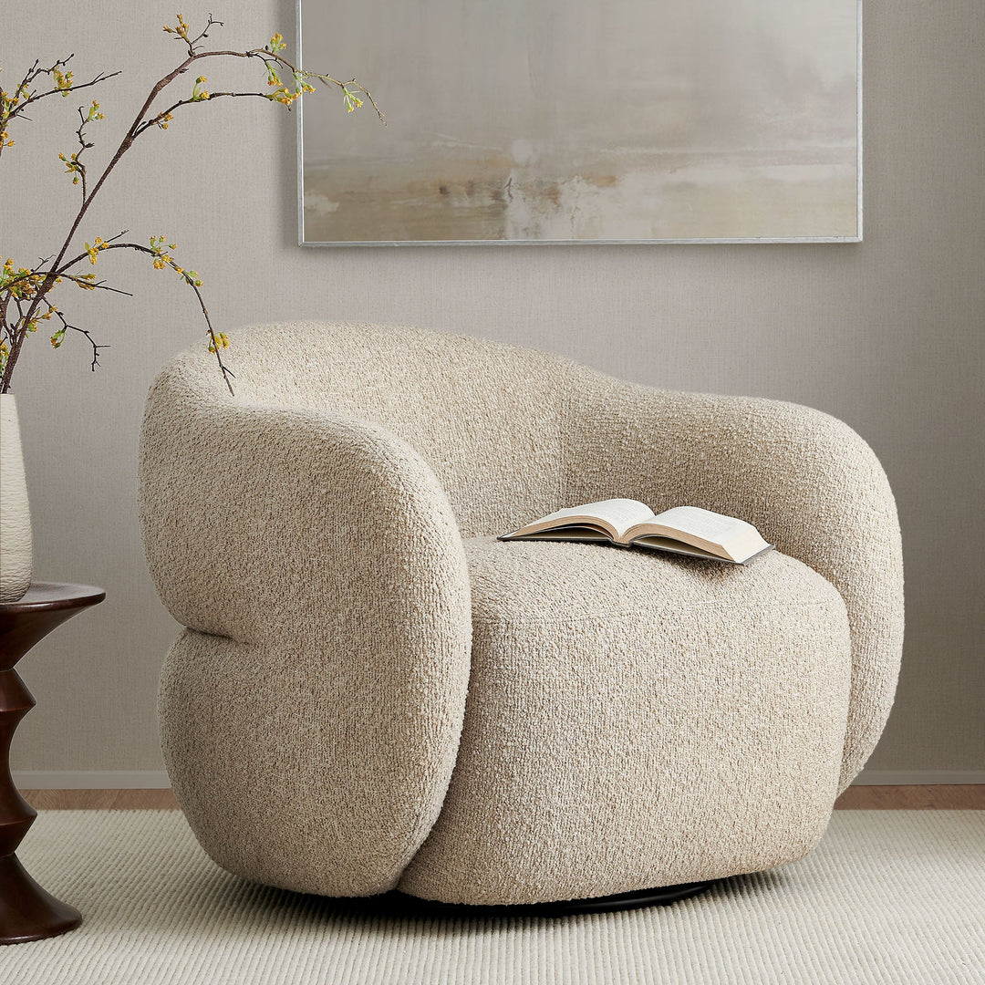 Selby Textured Woven Fabric Swivel Accent Chair — Linen — room setting
